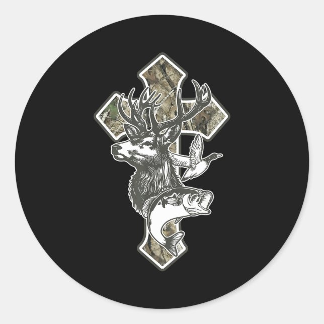 Duck Deer Dove Camo Cross Christian Hello Hunting  Runder Aufkleber (Vorderseite)