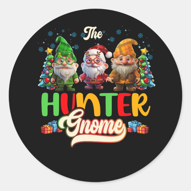 Duck Deer Hunter Gnome Jagdfamilie Match Chr Runder Aufkleber (Vorderseite)
