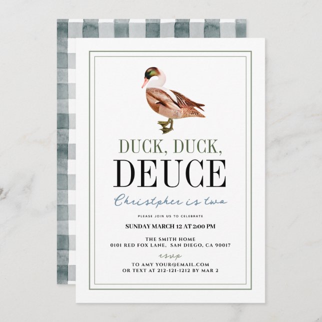 Duck Deuce Classic Boy 2. Geburtstag Einladung (Vorne/Hinten)