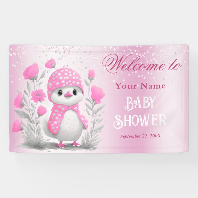 Duck Duck Pink Bläserndusche Begrüßung Banner (Horizontal)