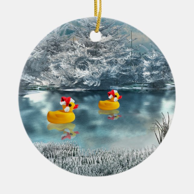Duck Duo Weihnachtsdekoration Keramik Keramik Ornament (Vorne)