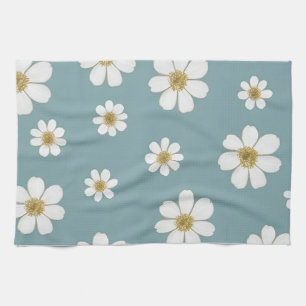 Duck Egg Blue mit Daisis, Original Muster Geschirrtuch