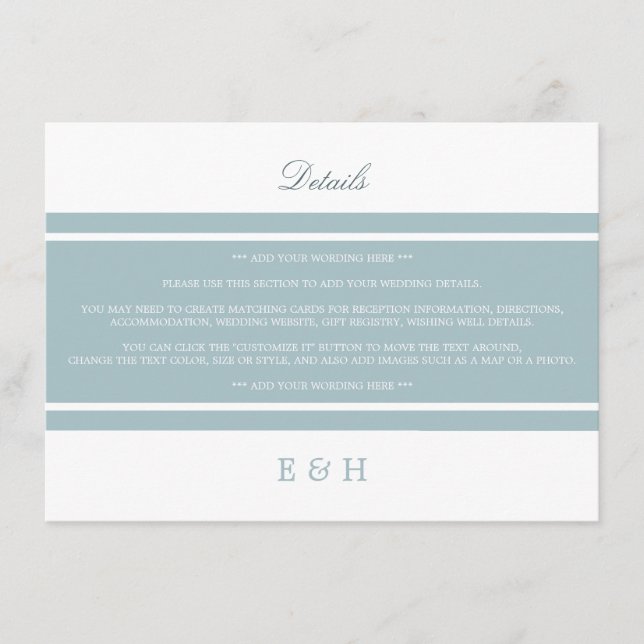 Duck Egg Blue Modern Wedding Detail Begleitkarte (Vorderseite)
