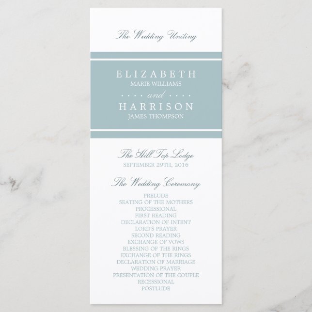 Duck Egg Blue Modern Wedding Programm (Vorderseite)