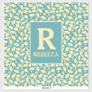 Duck Egg Blue und Cream Leaf Muster Gepäckraum Aufkleber