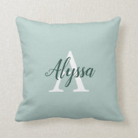Duck Egg Green Monogram Script Throw Kissen