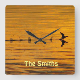 Duck Flying Through Time Wall Clock Quadratische Wanduhr