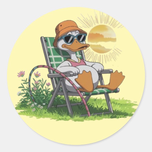 Duck genießt den Sommer Runder Aufkleber (Vorderseite)