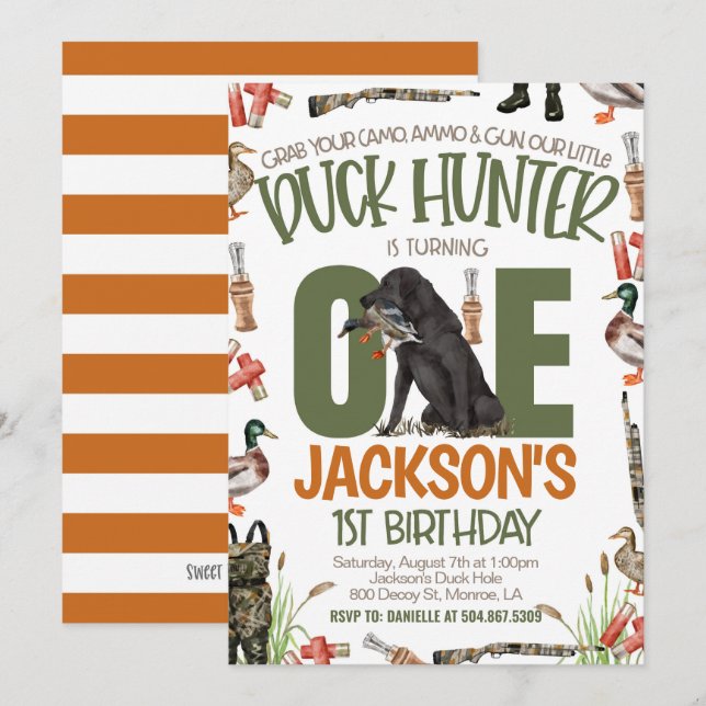 Duck Hunter First Birthday Einladung (Vorne/Hinten)