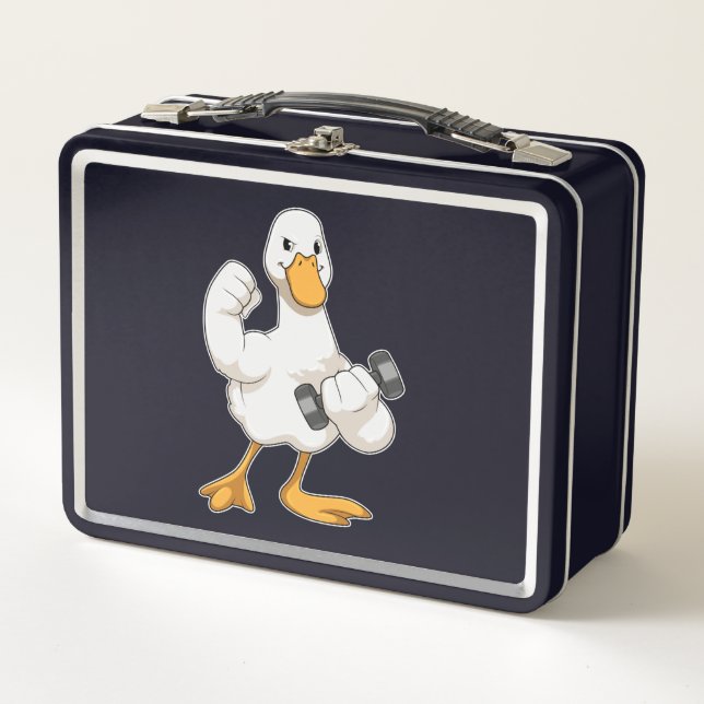 Duck in Bodybuilding mit Dumbell Metall Brotdose (Vorderseite)