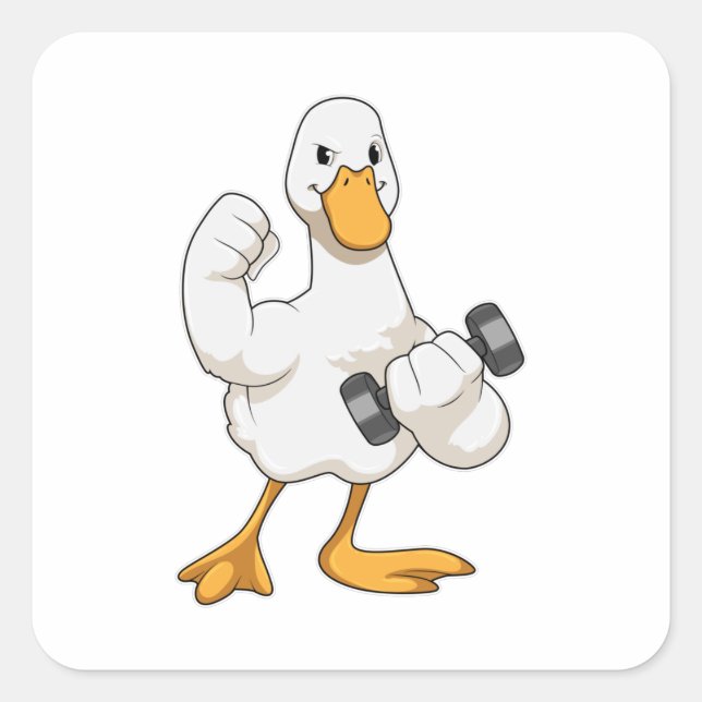 Duck in Bodybuilding mit Dumbell Quadratischer Aufkleber (Vorderseite)