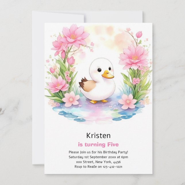 Duck Kids Girl Birthday Einladung (Vorderseite)
