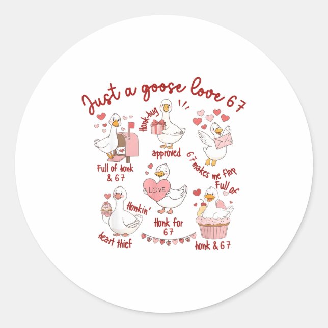 Duck Love 67 Goose Valentine Lover Funny Valentine Runder Aufkleber (Vorderseite)