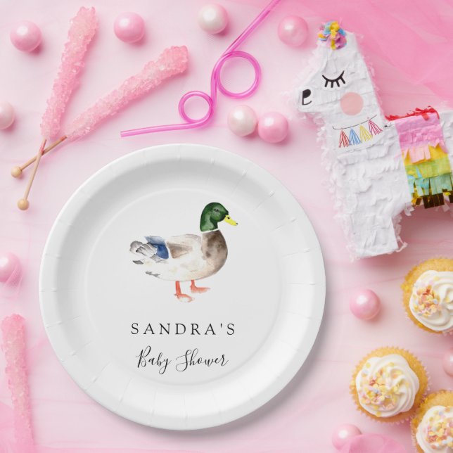 Duck Mallard Baby Dusche Minimal Modernes Elegante Pappteller (Party)
