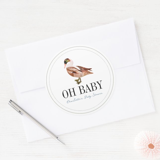 Duck/Mallard Classic White Boy Baby Shower Runder Aufkleber (Umschlag)
