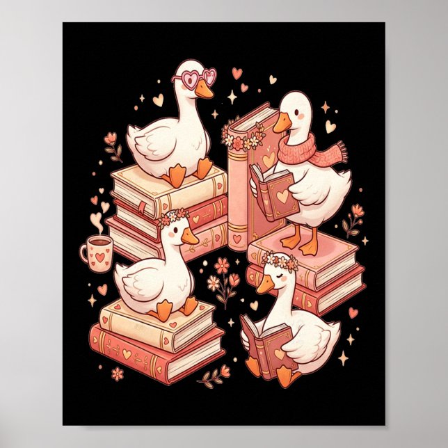 Duck Reading Books Librarian Valentine Teacher Val Poster (Vorne)