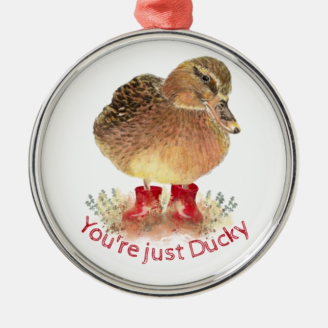 Duck Red Rubber Stiefel Du bist nur Ducky Ornament Aus Metall (Vorne)