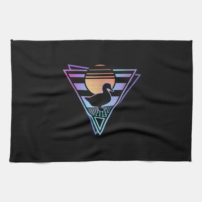 Duck Retro 80er EDM Synthwave Gift T - Shirt Geschirrtuch (Horizontal)