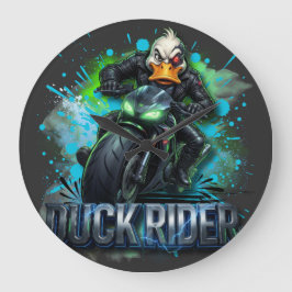 Duck Rider 3D Cyber-Enten-Motorrad-T-Shirt Große Wanduhr