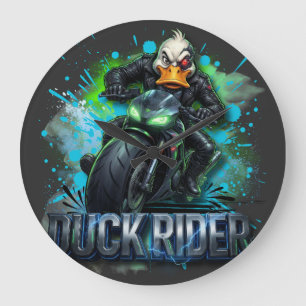 Duck Rider 3D Cyber-Enten-Motorrad-T-Shirt Große Wanduhr