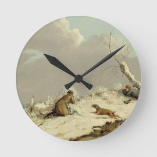 Duck Shooting in Winter (oil on canvas) Runde Wanduhr