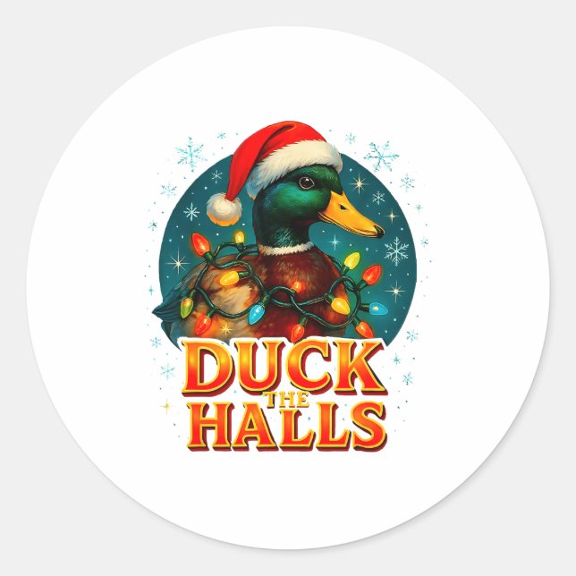 Duck The Halls Funny Christmas Lights Hunting Seas Runder Aufkleber (Vorderseite)