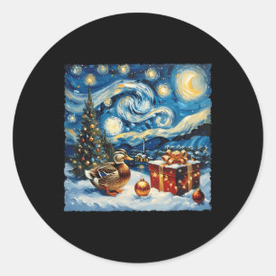 Duck Van Gogh Style Starry Night Weihnachtsfest Runder Aufkleber