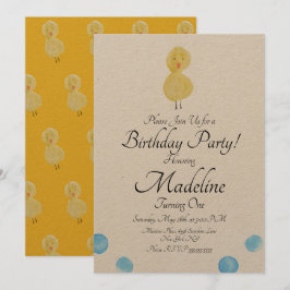 Duck Watercolor Paint Erstgeburtstag Party Rustika Einladung