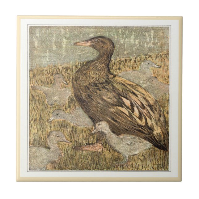Duck with Chicks Water's Edge Dutch Viktorianisch  Fliese (Vorderseite)
