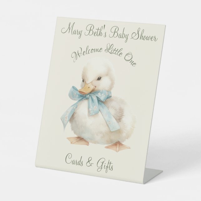 Duckings mit Ribbon Baby Duschkarten & Geschenke Sockelschild (Vorderseite)