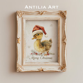 Duckling Christmas Grußkarte Ente in Weihnachtsman Poster