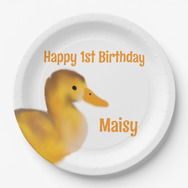 Duckling First Geburtstag Pappteller (Vorderseite)