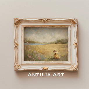 Duckling in Hutmalerei Rustikale Seenlandschaft Poster