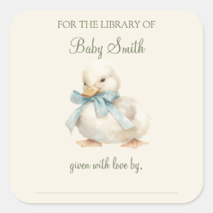 Duckling mit Ribbon Babydusche Buchplatte Quadratischer Aufkleber