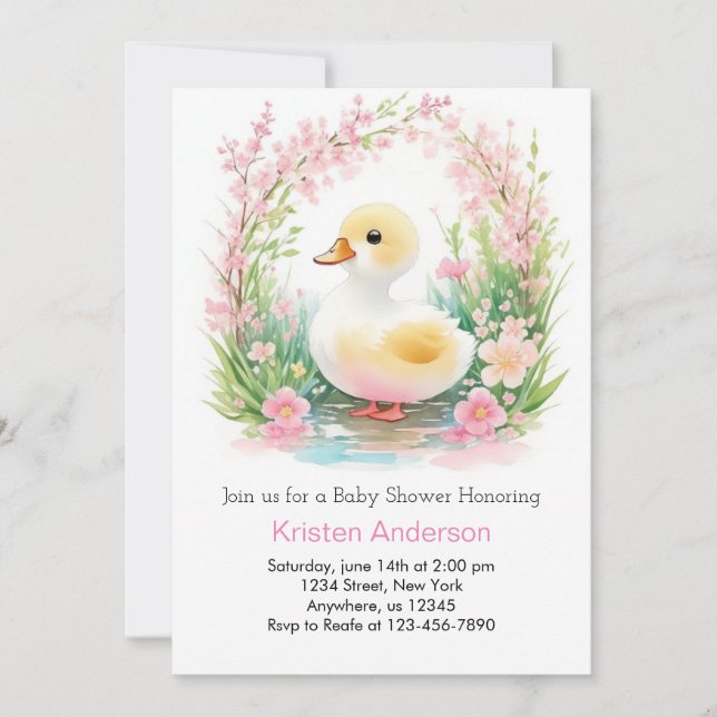 Duckling Niedlich Pink Girl Babydusche Einladung (Vorderseite)