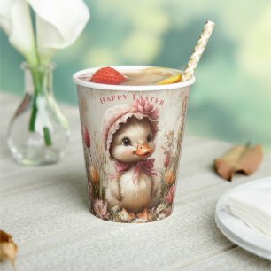 Duckling Oaster Pink Bonnet Tulips Daisis Pappbecher