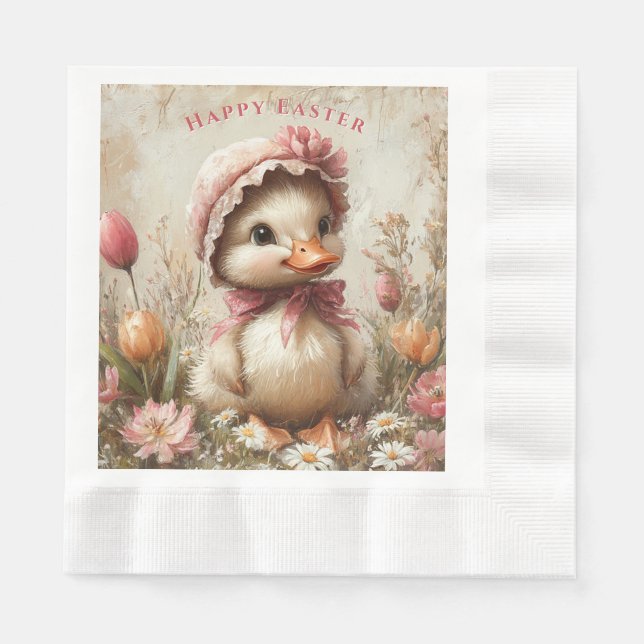 Duckling Oaster Pink Bonnet Tulips Daisis Serviette (Vorderseite)