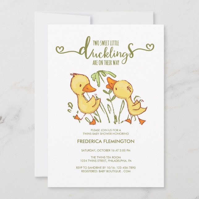 Duckling Twins Kinderdusche Einladung (Vorderseite)