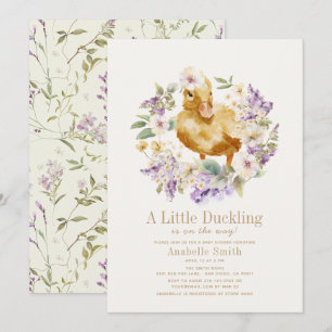 Duckling Watercolor Floral Girl Babydusche Einladung