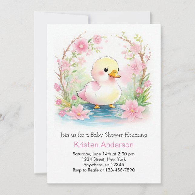 Duckling Whimsical Wildblume Girl Babydusche Einladung (Vorderseite)