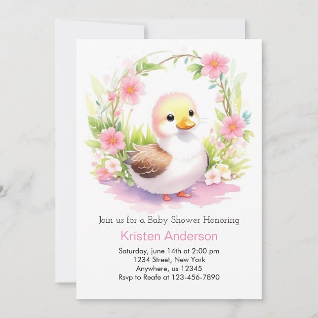 Duckling Wildblume Girl Babydusche Einladung (Vorderseite)