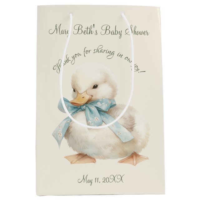 Duckling with Ribbon Baby Shower  Mittlere Geschenktüte (Vorderseite)