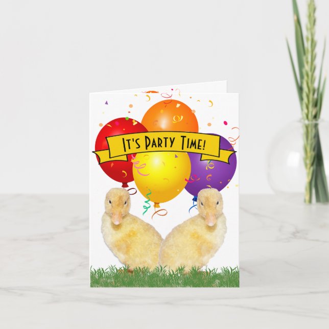 Ducklings farbenfrohe Balloons Kinder zum Geburtst Einladung (Vorderseite)