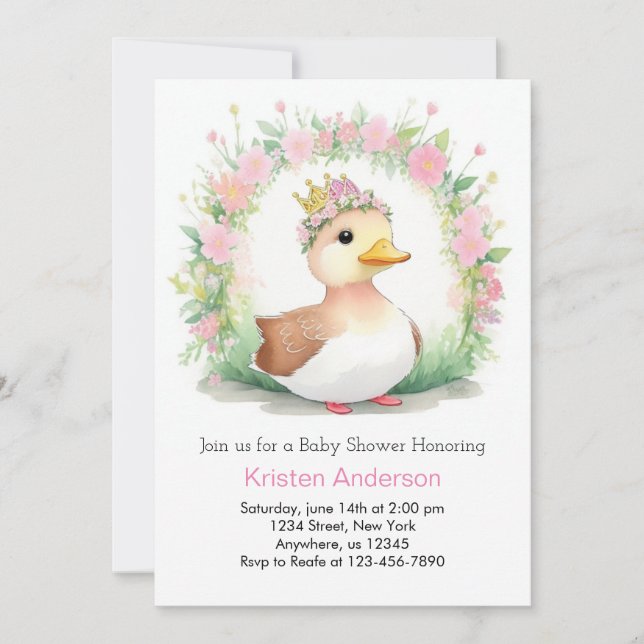 Ducklings in Bloom Girl Baby Duwer Einladung (Vorderseite)