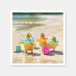 Ducklings mit Strandspielzeug Serviette