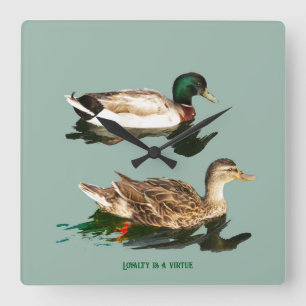 Ducks mallards quadratische wanduhr