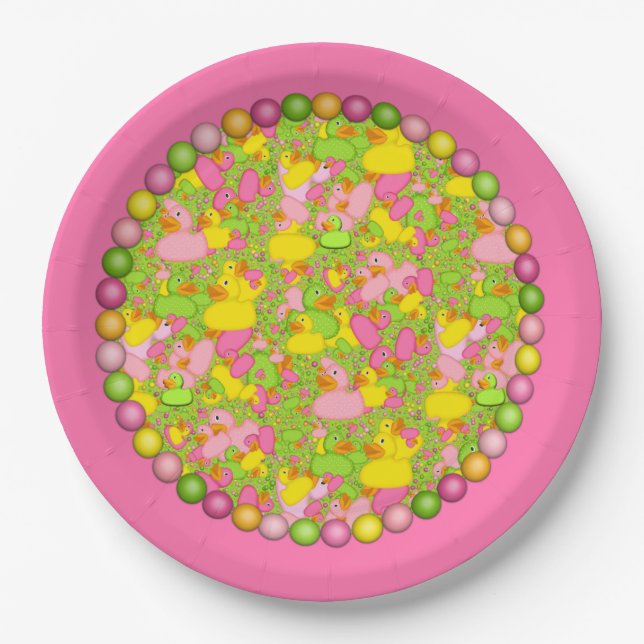 Ducks-n-Dots-Style-2-Rosa-PAPIERPLATE Pappteller (Vorderseite)