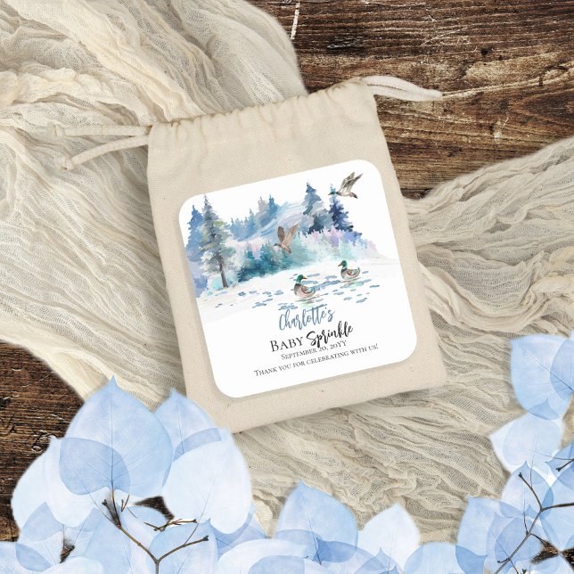 Ducks Woodland Forest Nature Baby Sprinkle Quadratischer Aufkleber (Von Creator hochgeladen)