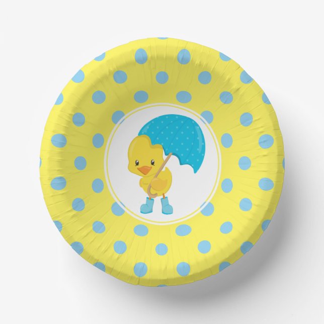 Ducky mit Umbrella Baby Dusche Pappteller (Vorderseite)