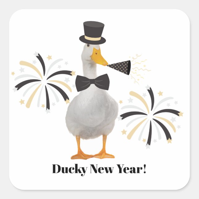 Ducky New Year Quadratischer Aufkleber (Vorderseite)